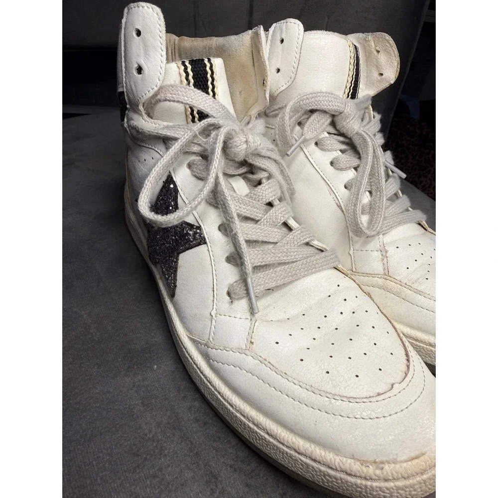 Shu Shop White High Top Sneakers Black Glitter Star Womens‎ Size 8